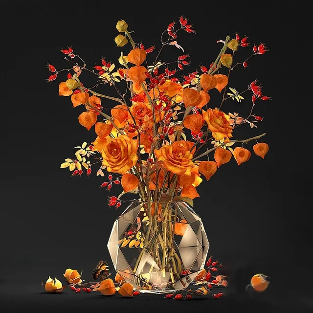 decoration - Bouquet with physalis 3D Model