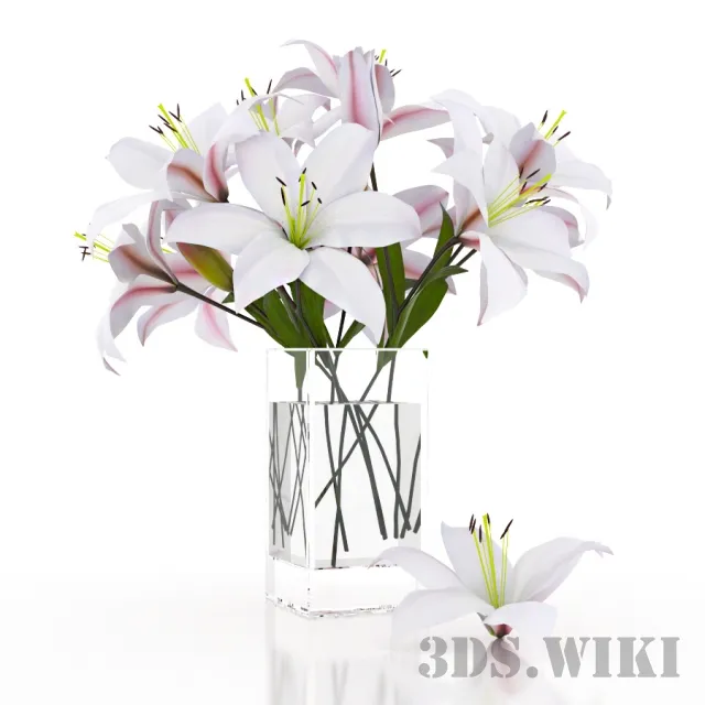decoration - Bouquets of lilies in a glass vase 3D Model