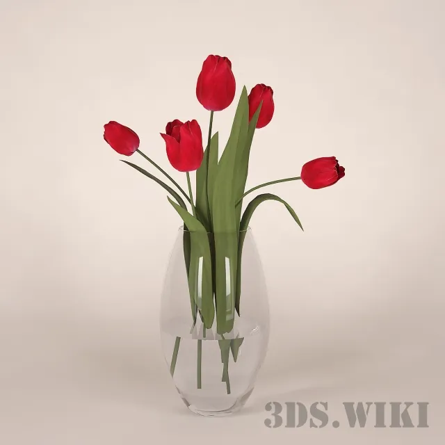 decoration - Bouquets of tulips in a glass vase 3D Model