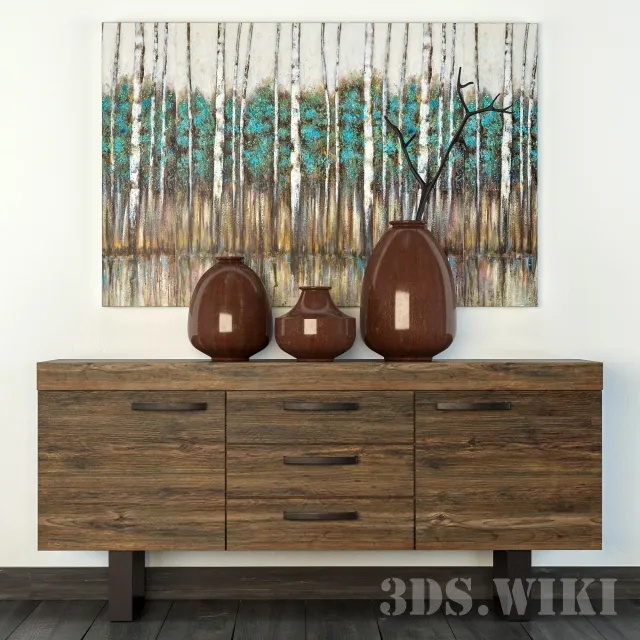 decoration - Cabinet vases and painting 3D Model