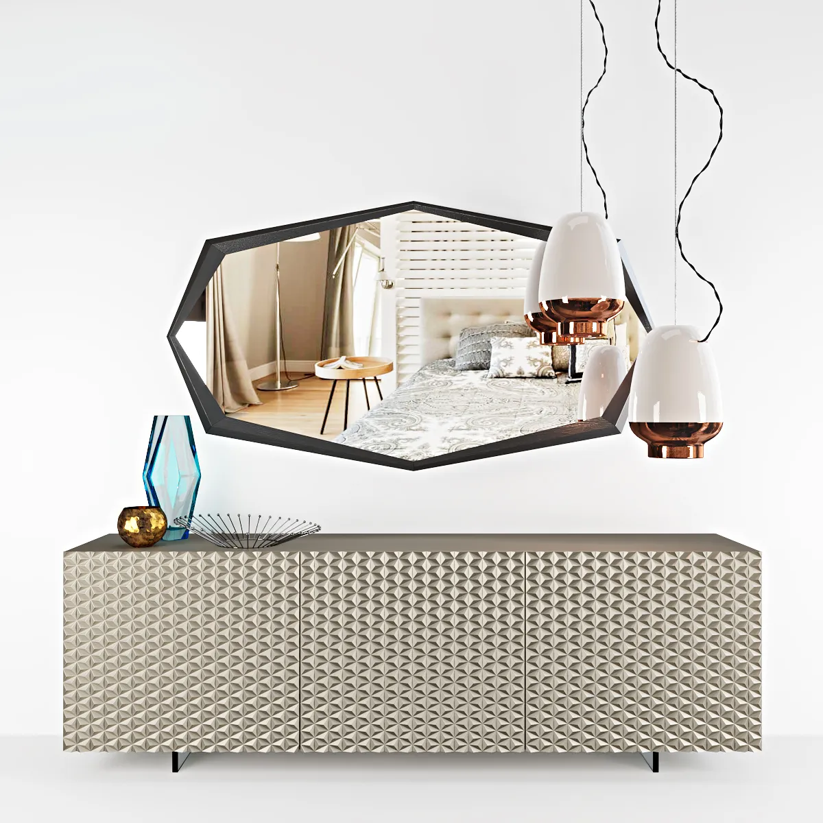 decoration - Cabinet with decorative set and mirror 9 3D Model