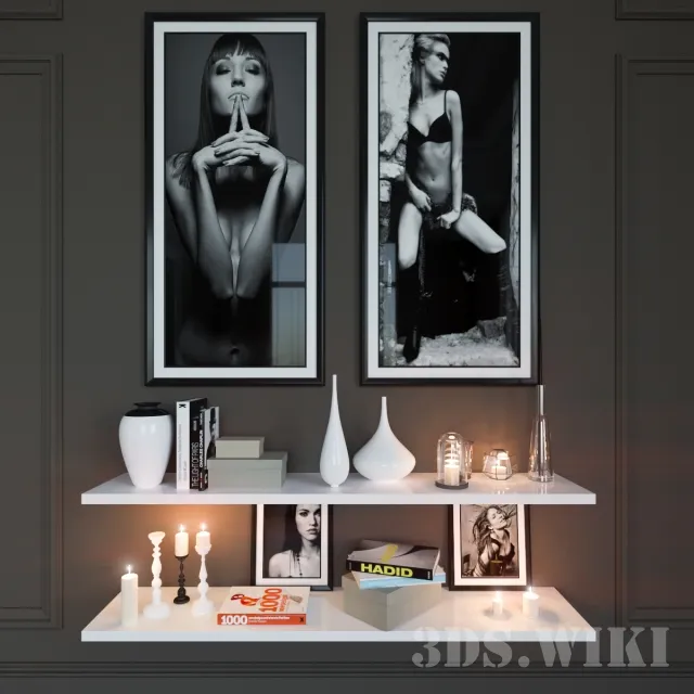 decoration - Candle lamps vases books pictures ... 3D Model