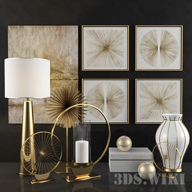 decoration - Candle vase table lamp and paintings 3D Model