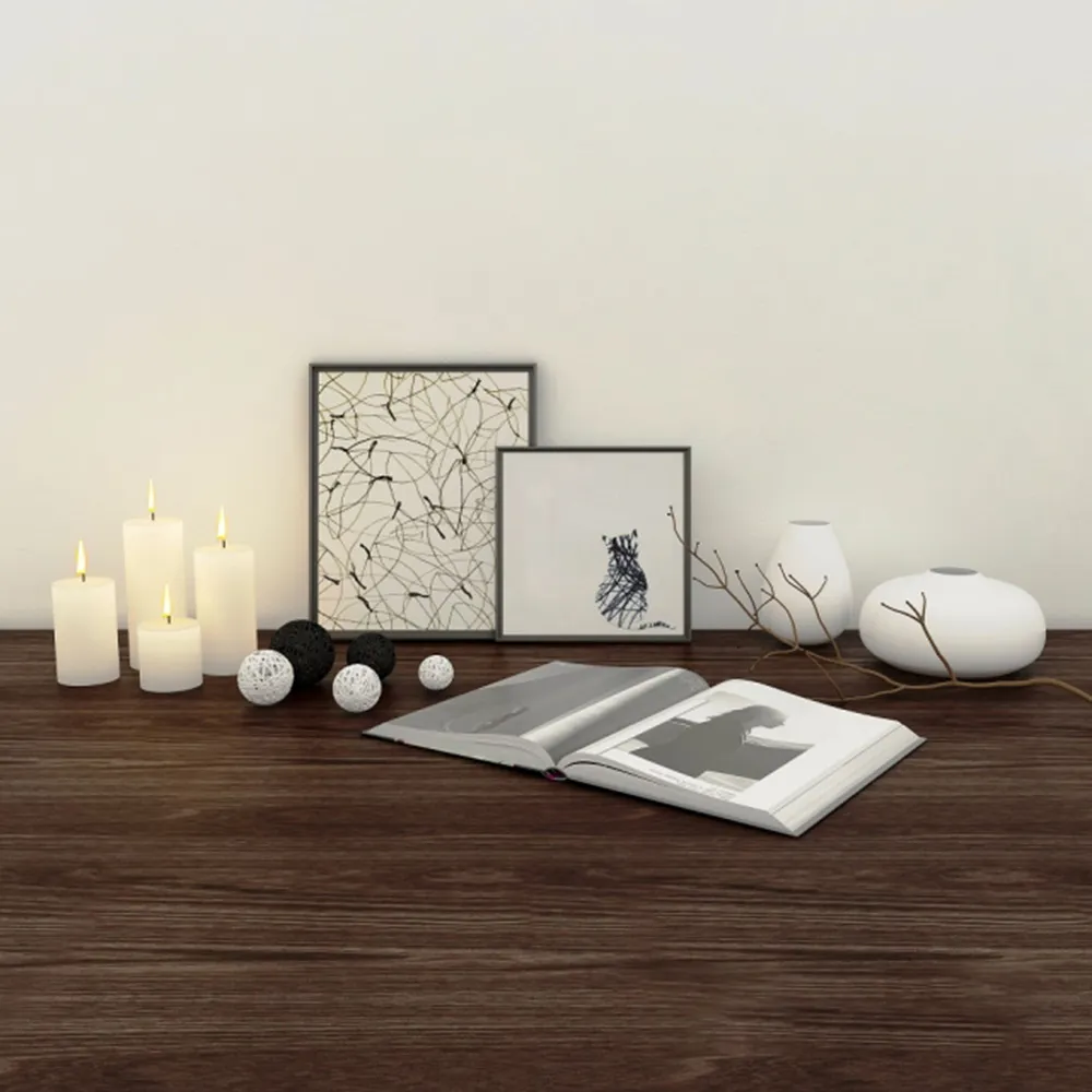 decoration - Candles book pictures vases 3D Model