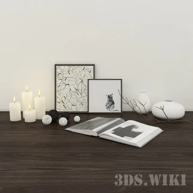 decoration - Candles book pictures vases and other interior items 3D Model