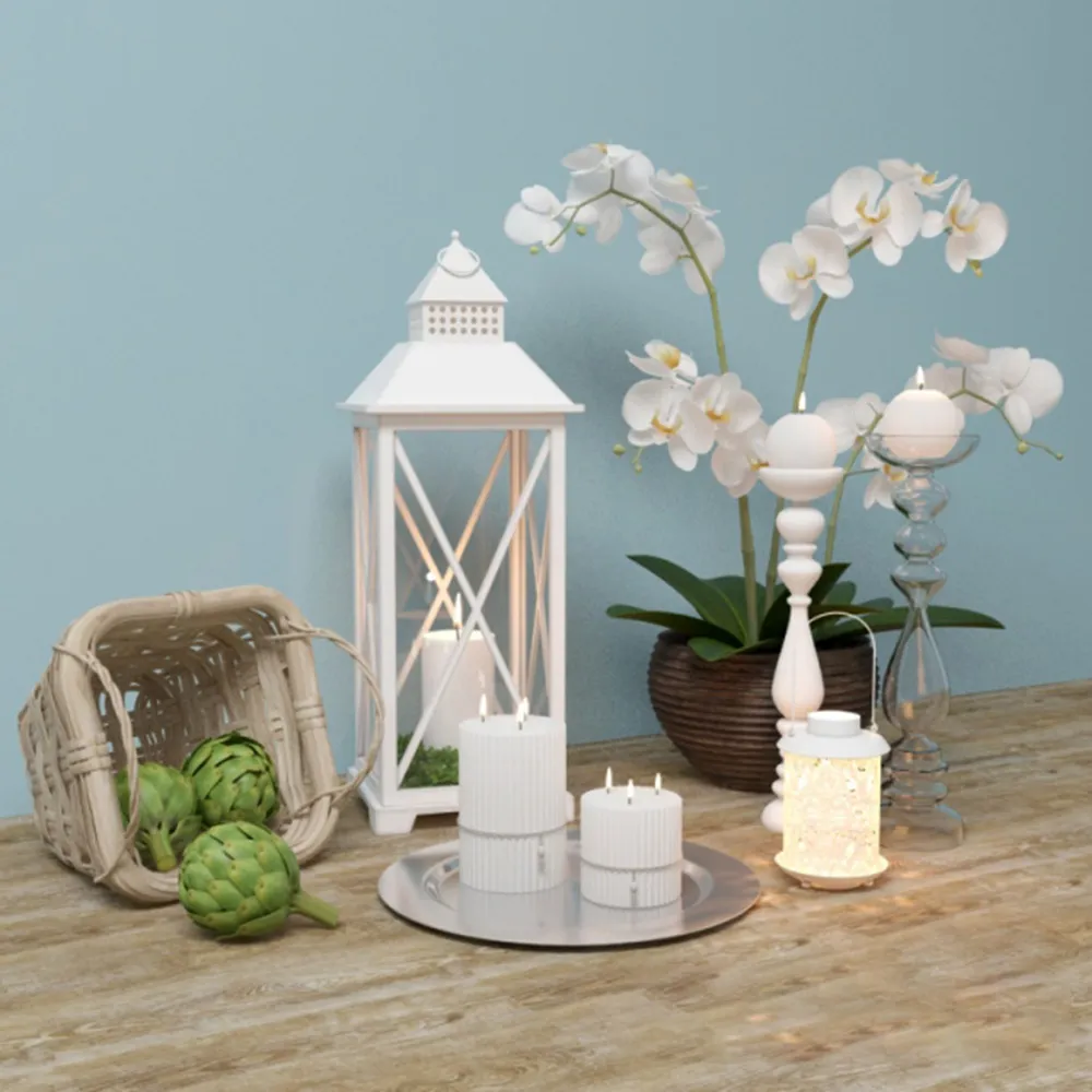 decoration - Candles flowers and other interior items 3D Model