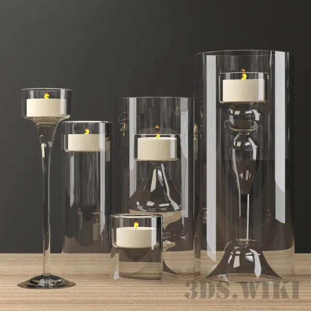 decoration - Candles with beautiful candlesticks 3D Model