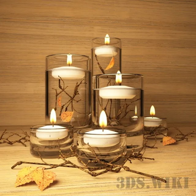 decoration - Candlesticks candles and dry twigs 3D Model