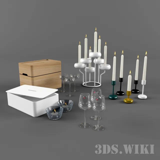 decoration - Candlesticks candles glasses and other items 3D Model