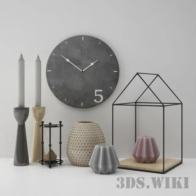 decoration - Candlesticks with candles wall clock vase etc. 3D Model