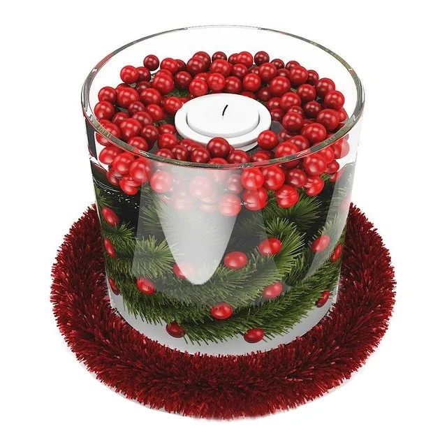 decoration - Christmas Candlestick with Red Beads 3D Model