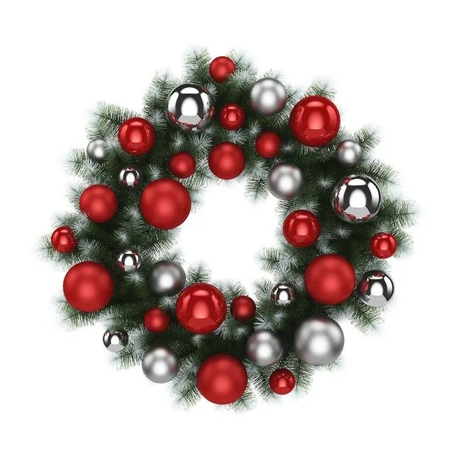 decoration - Christmas Wreath with Red and Silver Balls 3D Model