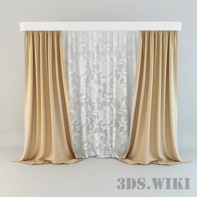 decoration - Classic curtains on top beautiful tulle 3D Model