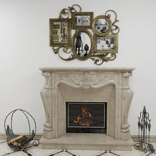 decoration - Classic fireplace with decor 3D Model