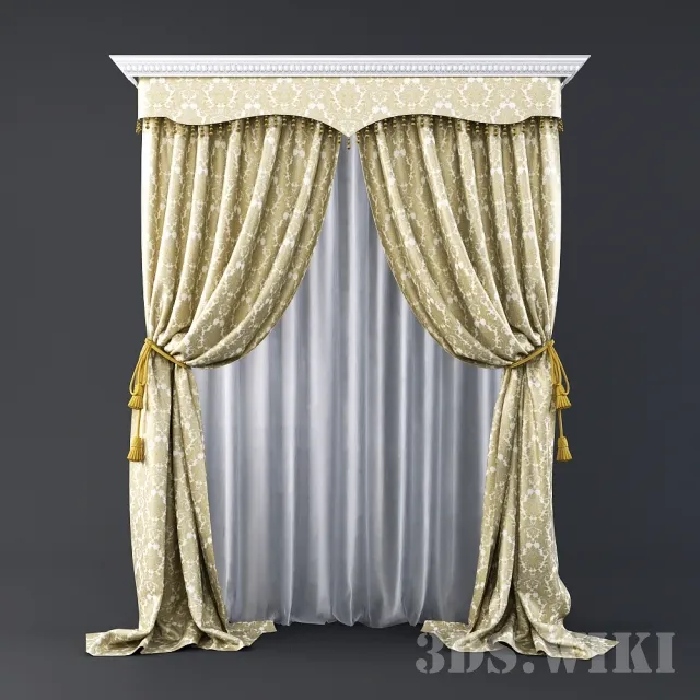 decoration - Classic gathered curtains with tulles 3D Model