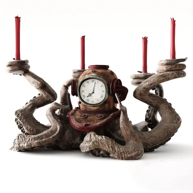 decoration - Clock and candlestick Octopus 3D Model