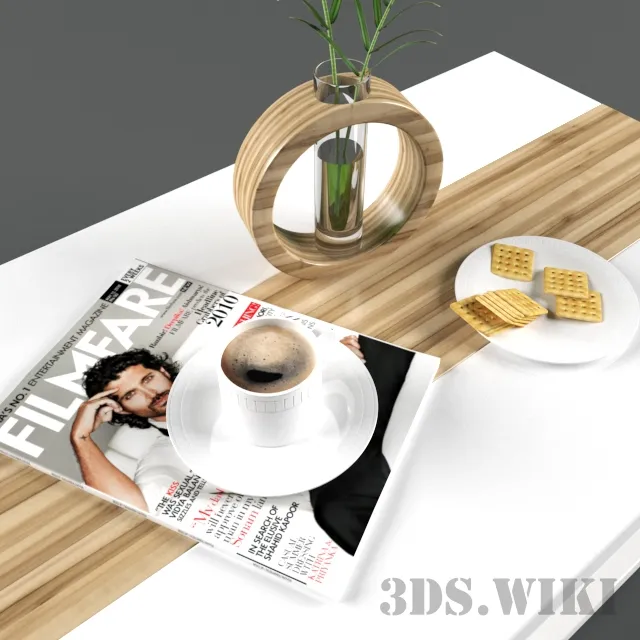 decoration - Coffee table coffee with cookies and plants on a vase 3D Model