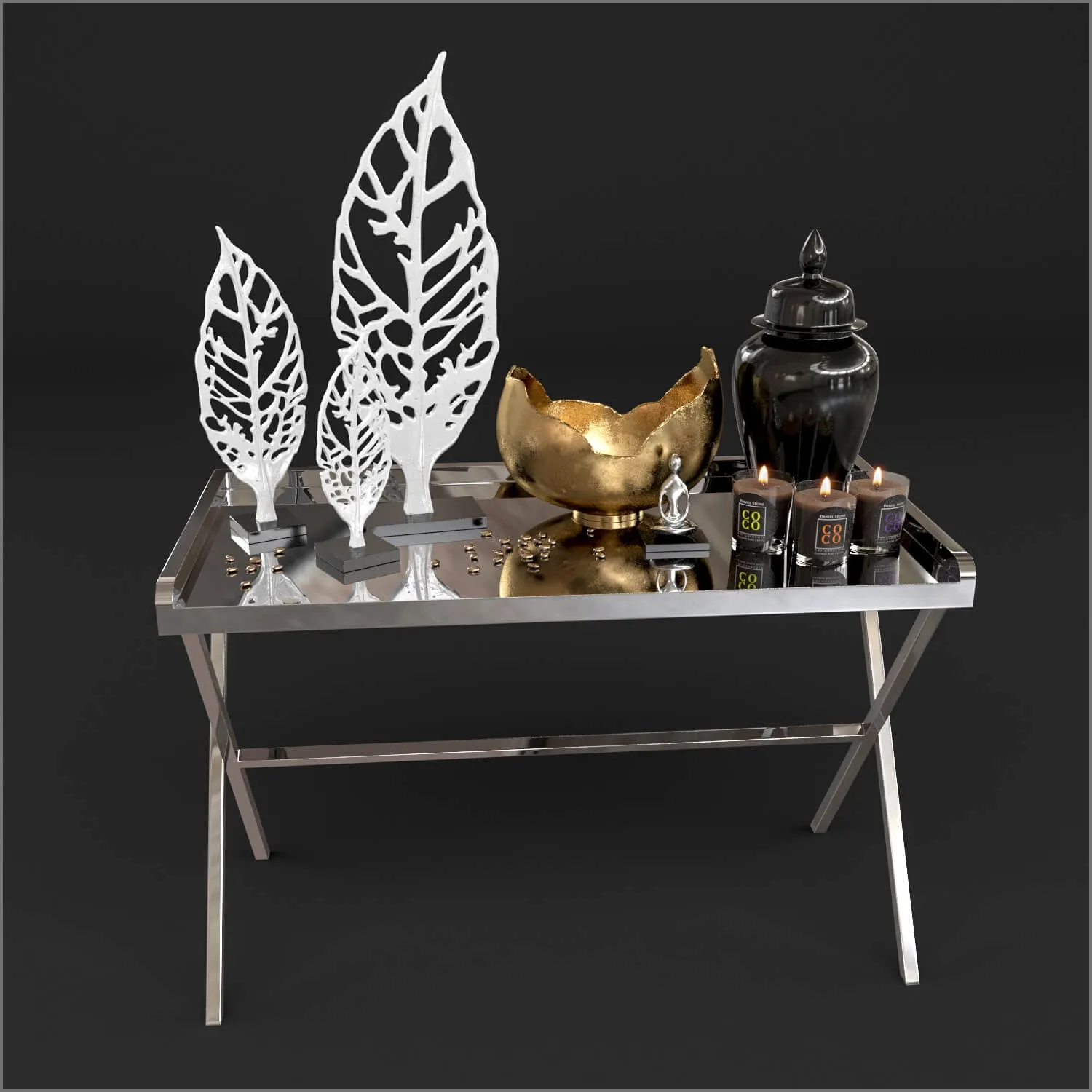 decoration - Console  and  Decor  set 4 3D Model