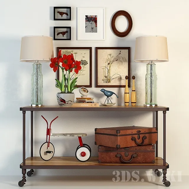 decoration - Console with suitcases and decor 3D Model