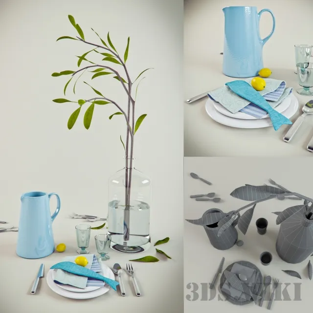 decoration - Decorative set dishes plant and others 3D Model