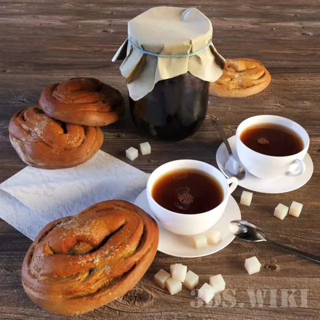 decoration - Decorative set of tea cakes and jams 3D Model