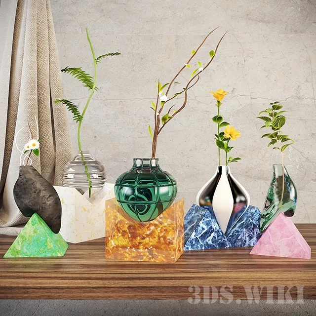 decoration - Decorative set of vases with flowers 3D Model