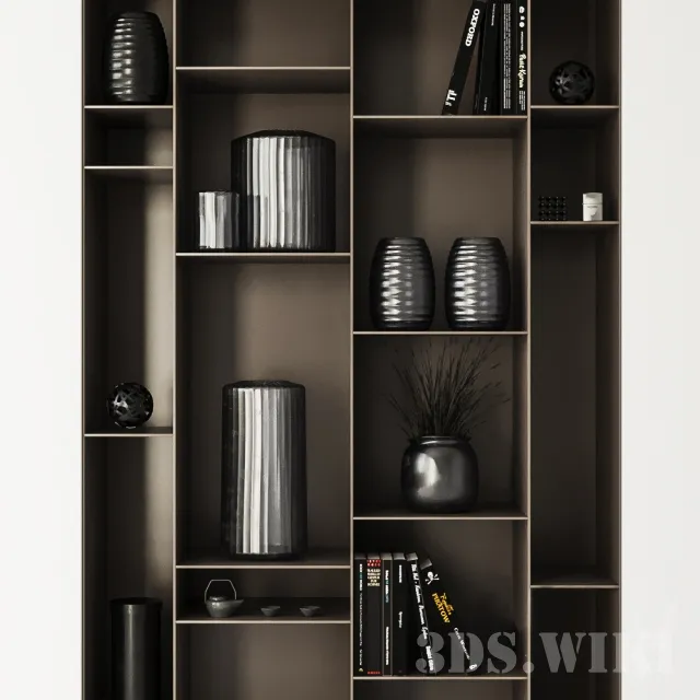 decoration - Decorative set - vases and books on the shelf 3D Model