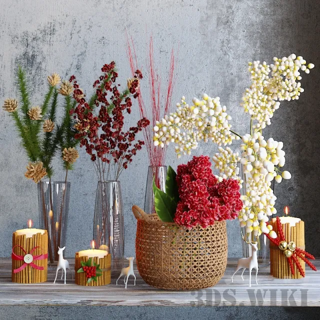 decoration - Decorative set with flowers and candles 3D Model