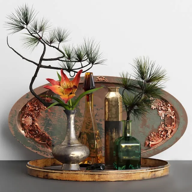 decoration - Decorative set with pine branch 3D Model
