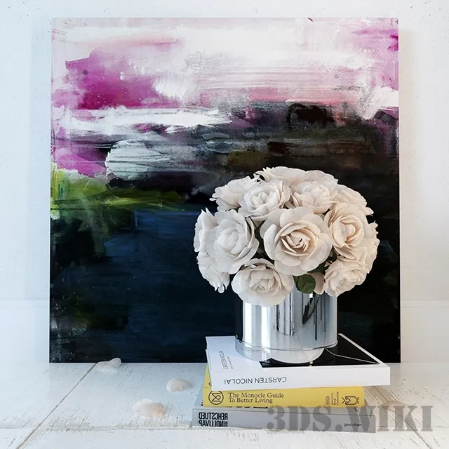 decoration - Decorative set with white roses 3D Model