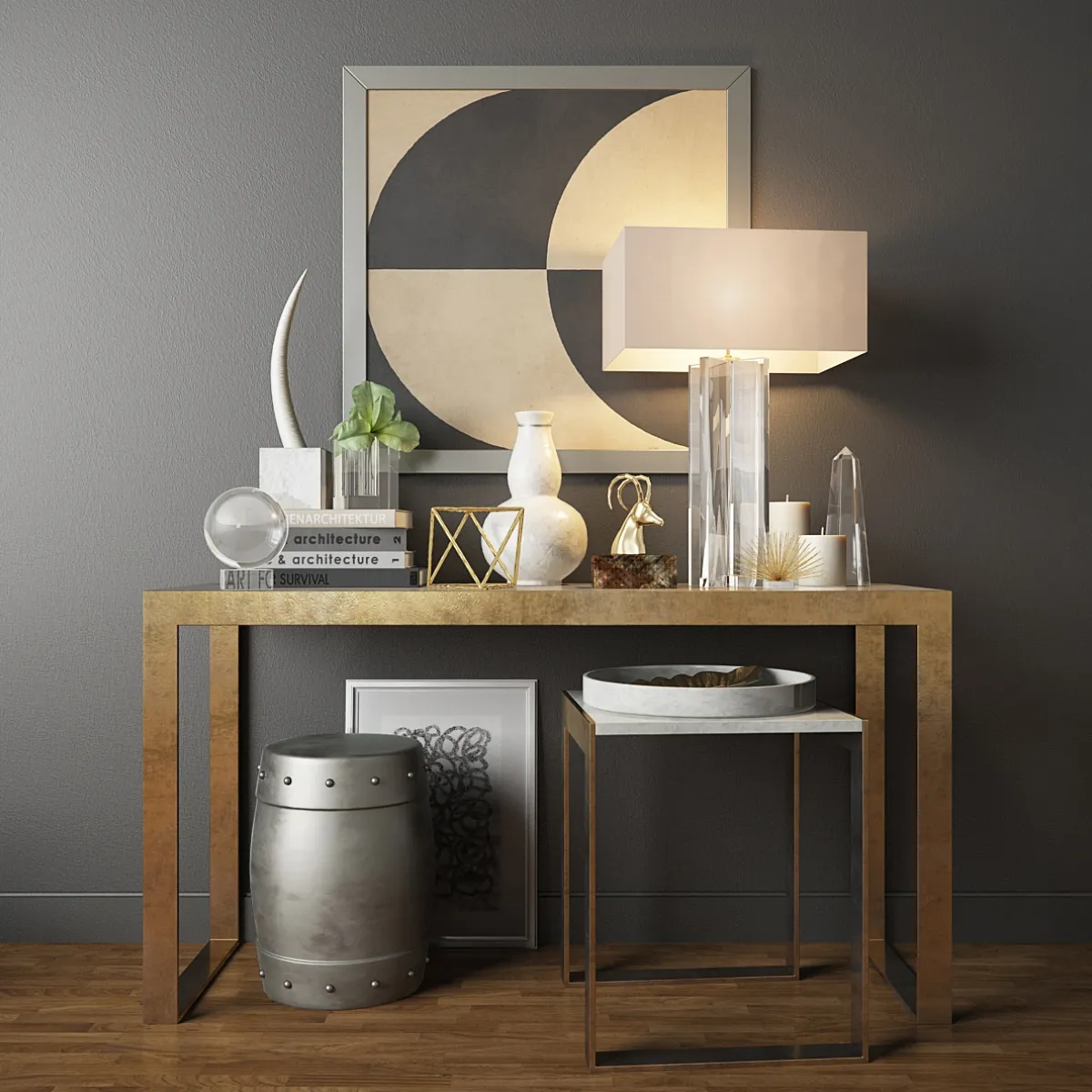 decoration - Decorative table set with lamp 01 3D Model