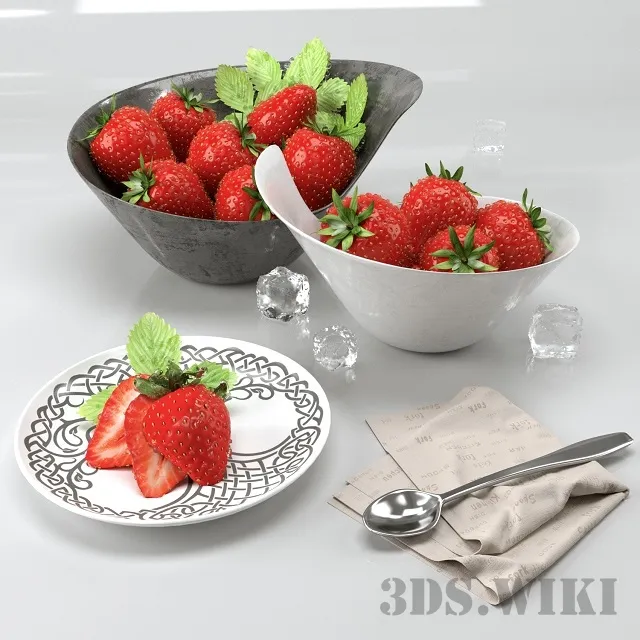 decoration - Dishes with strawberries 3D Model