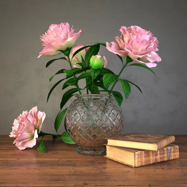 decoration - flowers and books 3D Model
