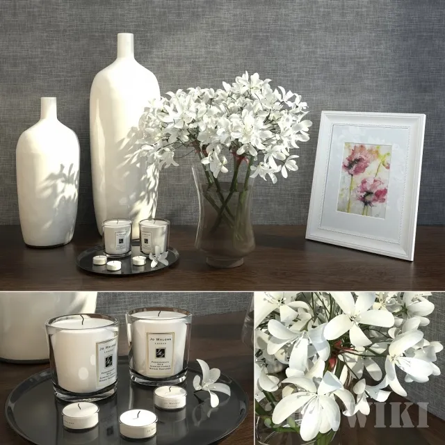 decoration - Flowers candles vases and painting 3D Model