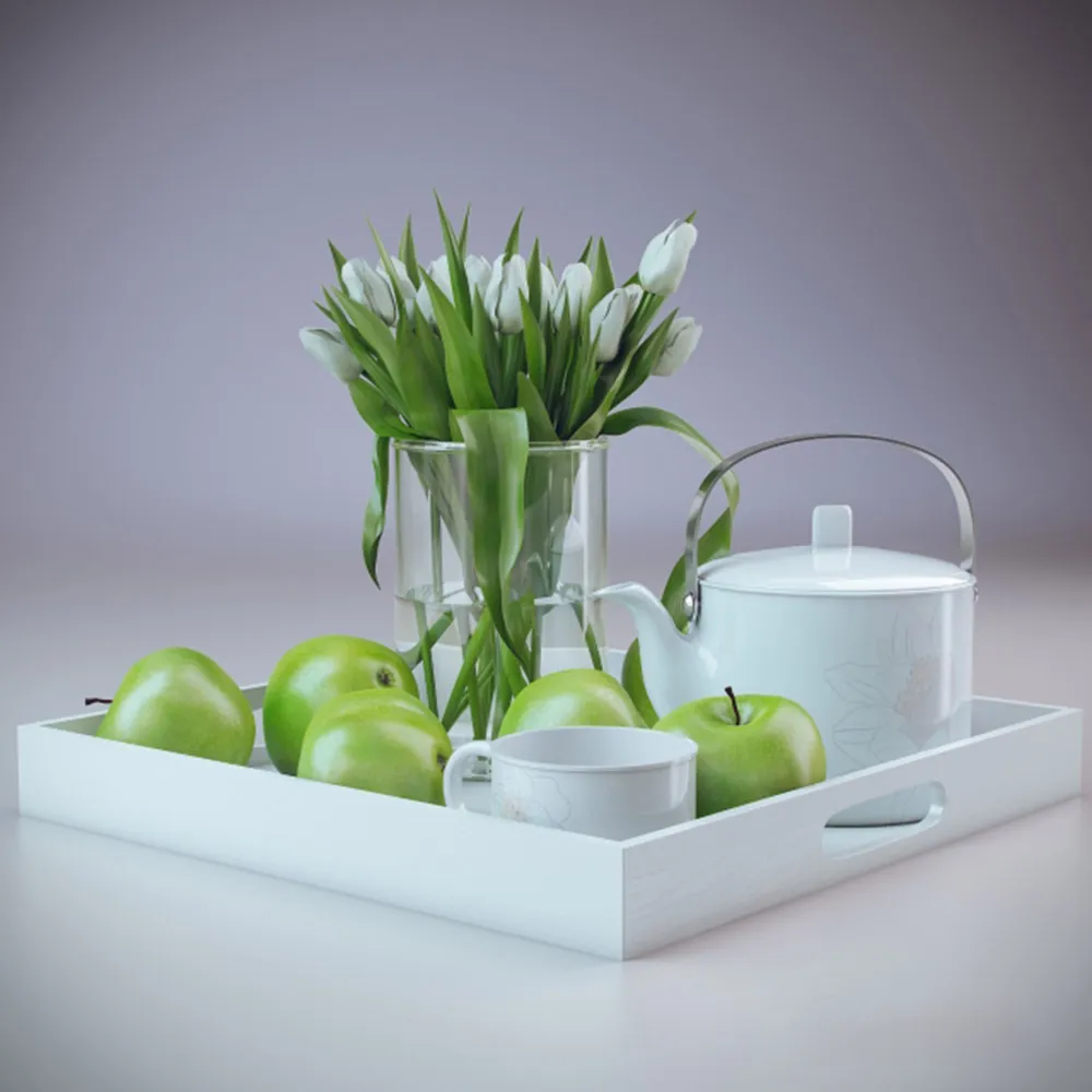 decoration - Flowers on a tray 3D Model
