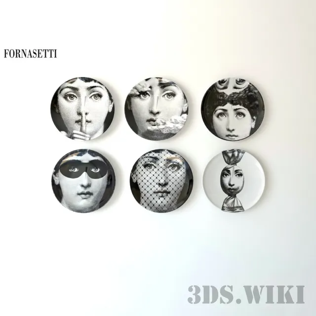 decoration - Fornasetti plates with pictures 3D Model