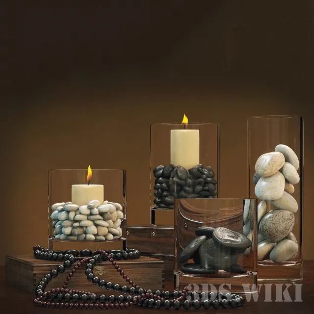 decoration - Glasses with candles and decorative elements 3D Model