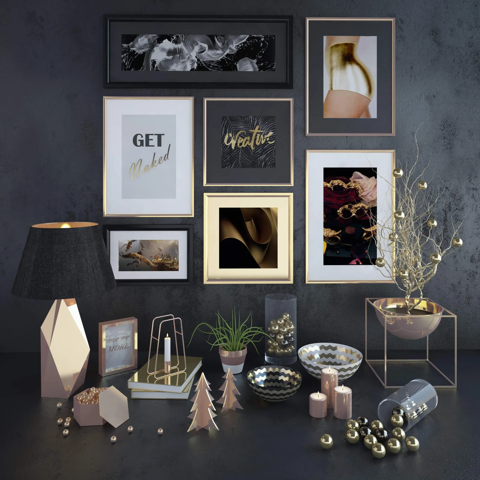 decoration - Gold Decorative Set 2 3D Model