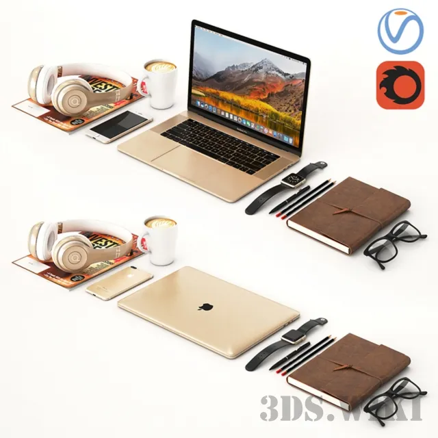 decoration - Gold MacBook 3D Model