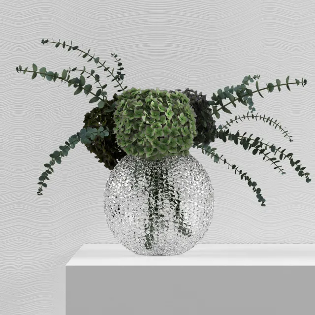 decoration - Green hydrangeas with eucaliptus in a vase 3D Model