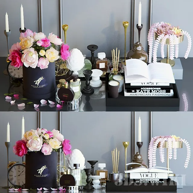 decoration - Interior decor set - flowers perfume and candles 3D Model