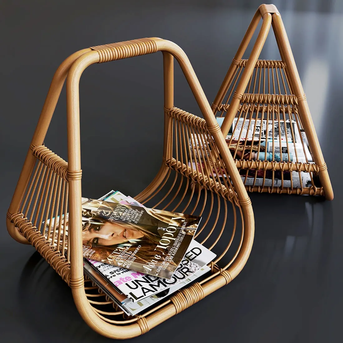 decoration - Journals set and wicker stand made of natural rattan 3D Model