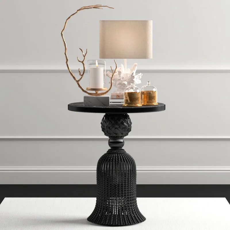 decoration - Kay Noir marble tassel table and decor set 3D Model