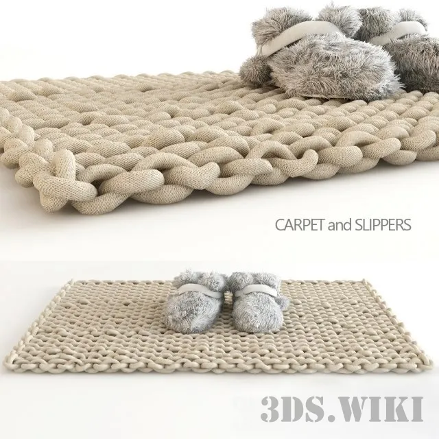 decoration - Knitted rug and fluffy slippers 3D Model