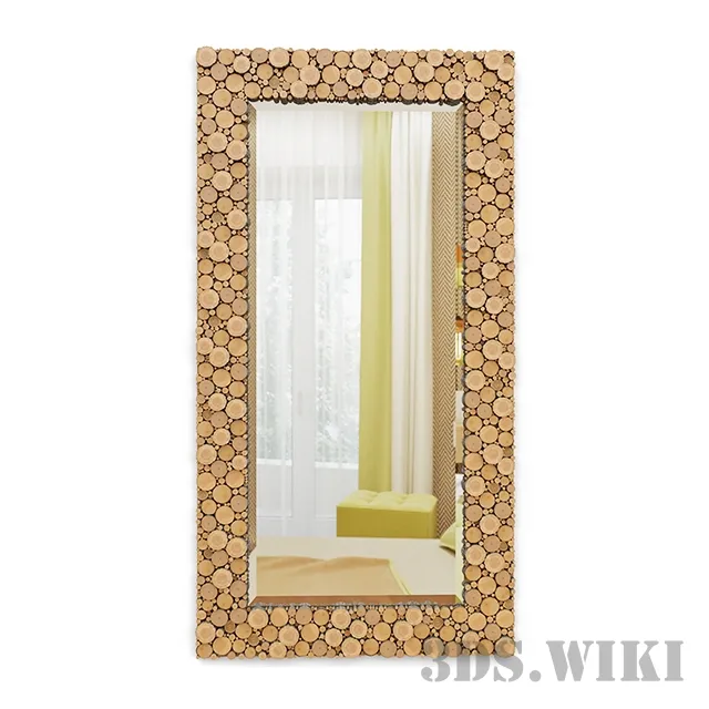 decoration - Large mirror with wooden frame 3D Model