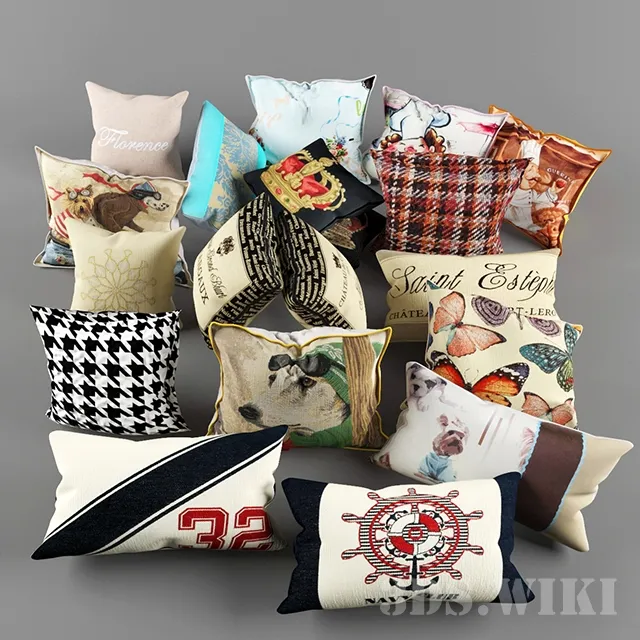 decoration - Large set of multi-colored pillows 3D Model