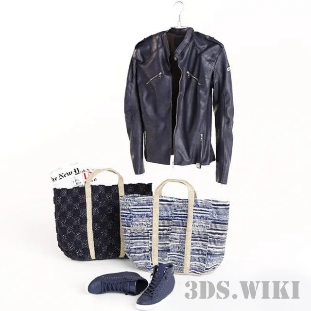 decoration - Leather Jacket Bags and Sneakers 3D Model