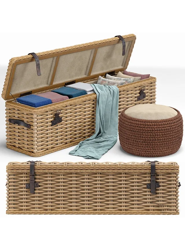 decoration - Leather Trunk poof 3D Model