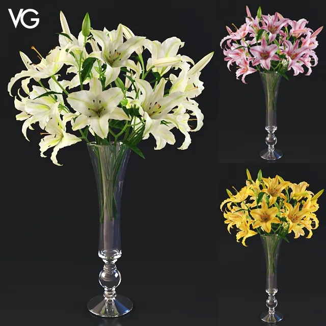 decoration - Lily bouquet in VG vase 3D Model