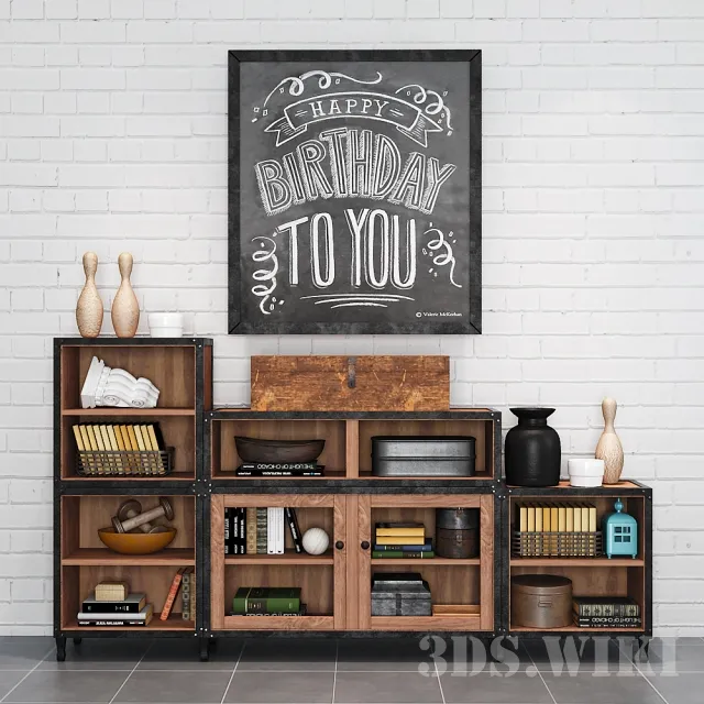 decoration - Locker with various interior items and a picture 3D Model